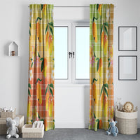 Aloha Hawaii Palaka Print Mango Plumeria Window Curtain Tropical Vibes