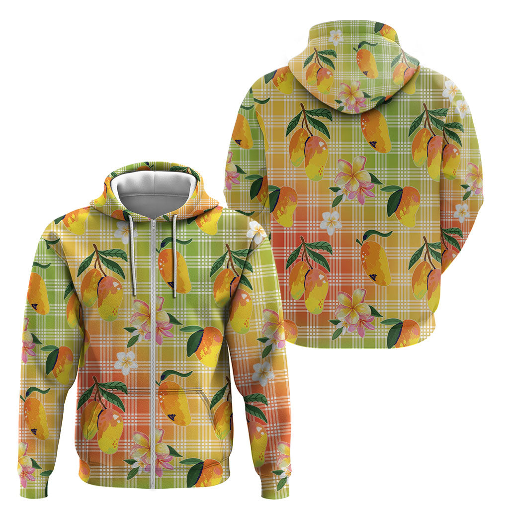 Aloha Hawaii Palaka Print Mango Plumeria Zip Hoodie Tropical Vibes