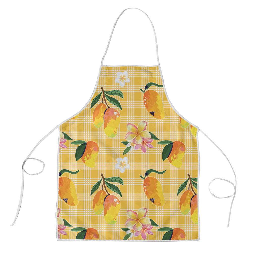 Aloha Hawaii Palaka Print Mango Plumeria Apron Fresh Lemon