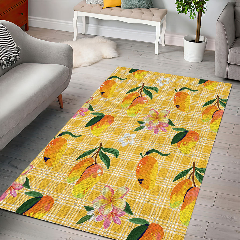 Aloha Hawaii Palaka Print Mango Plumeria Area Rug Fresh Lemon