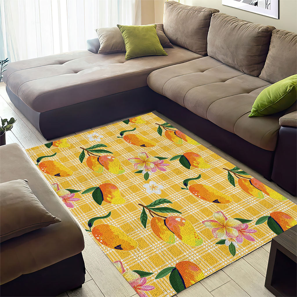 Aloha Hawaii Palaka Print Mango Plumeria Area Rug Fresh Lemon