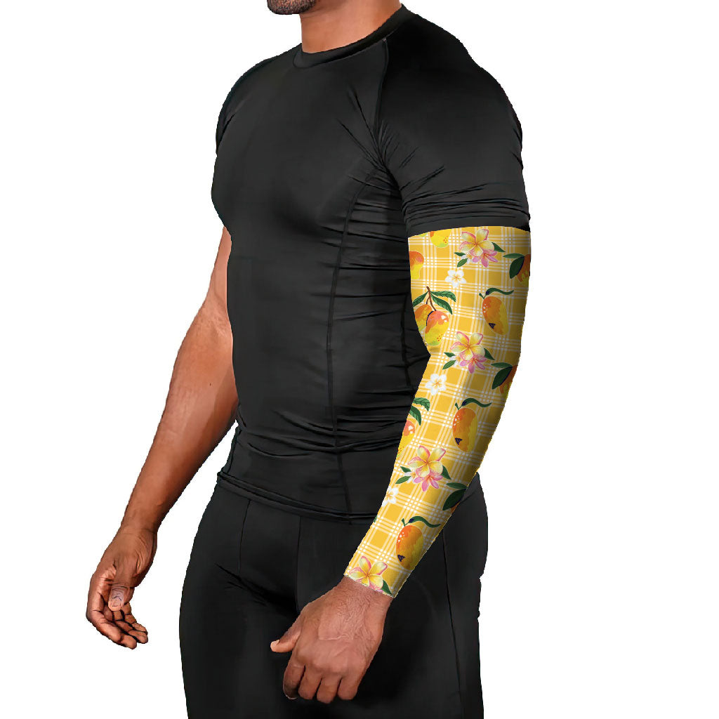 Aloha Hawaii Palaka Print Mango Plumeria Arm Sleeves Fresh Lemon
