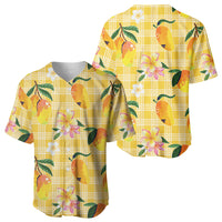 Aloha Hawaii Palaka Print Mango Plumeria Baseball Jersey Fresh Lemon