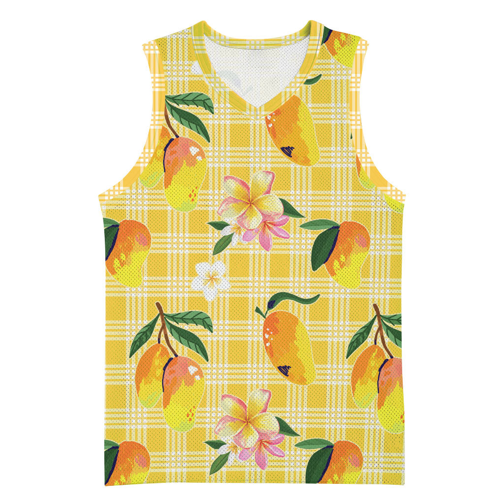 Aloha Hawaii Palaka Print Mango Plumeria Basketball Jersey Fresh Lemon