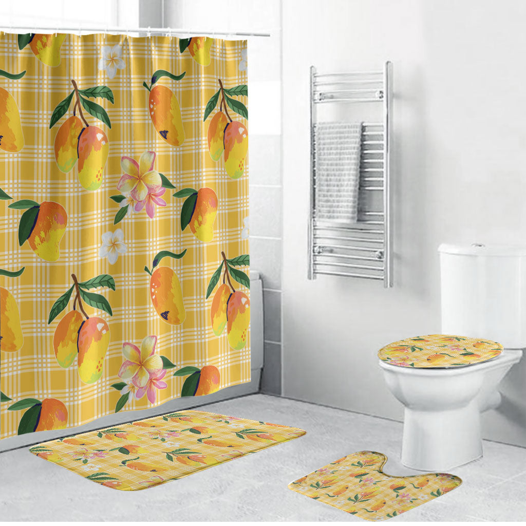 Aloha Hawaii Palaka Print Mango Plumeria Bathroom Set Fresh Lemon