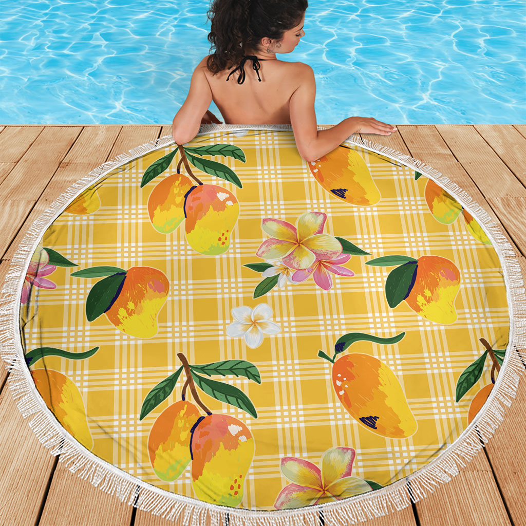 Aloha Hawaii Palaka Print Mango Plumeria Beach Blanket Fresh Lemon