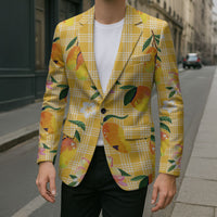Aloha Hawaii Palaka Print Mango Plumeria Blazer Fresh Lemon