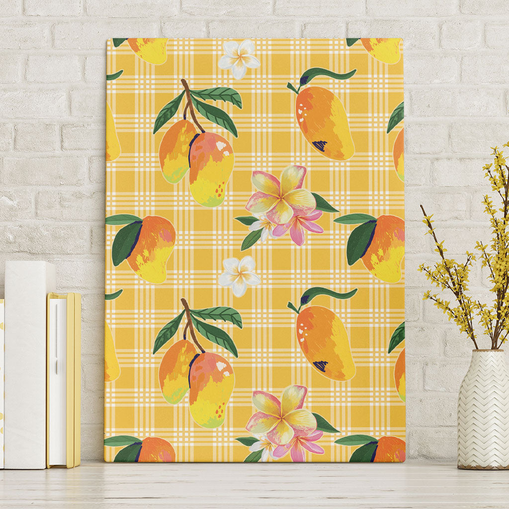 Aloha Hawaii Palaka Print Mango Plumeria Canvas Wall Art Fresh Lemon