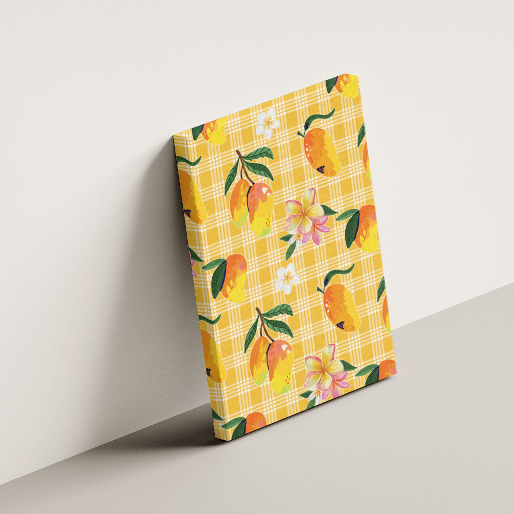 Aloha Hawaii Palaka Print Mango Plumeria Canvas Wall Art Fresh Lemon