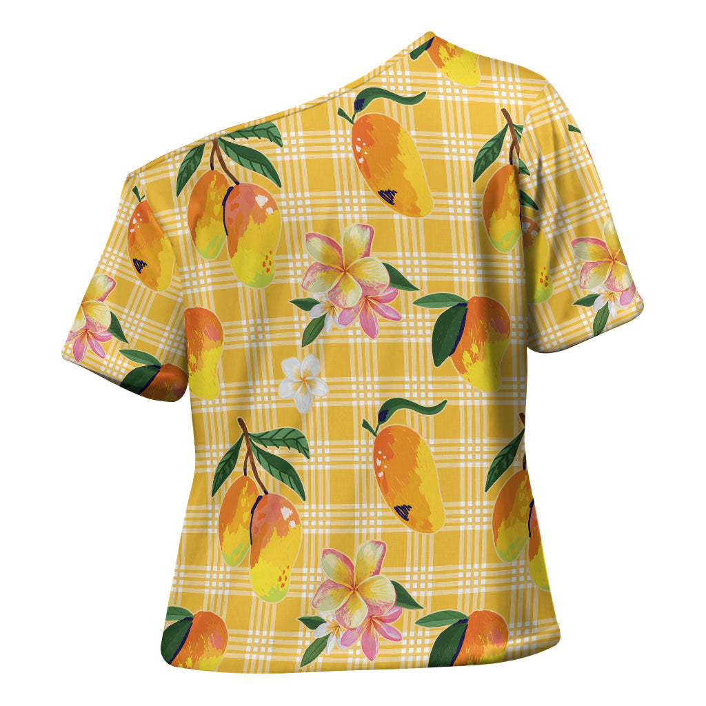 Aloha Hawaii Palaka Print Mango Plumeria Cross Shoulder Shirt Fresh Lemon
