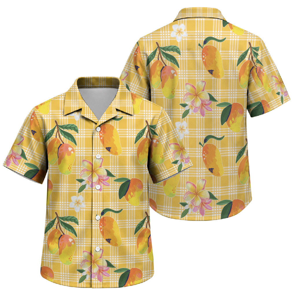 Aloha Hawaii Palaka Print Mango Plumeria Family Matching Off Shoulder Maxi Dress and Hawaiian Shirt Fresh Lemon