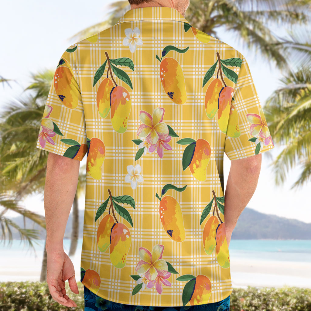 Aloha Hawaii Palaka Print Mango Plumeria Hawaiian Shirt Fresh Lemon