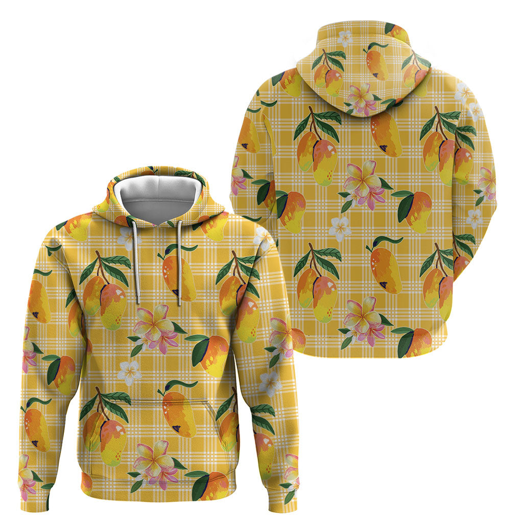 Aloha Hawaii Palaka Print Mango Plumeria Hoodie Fresh Lemon
