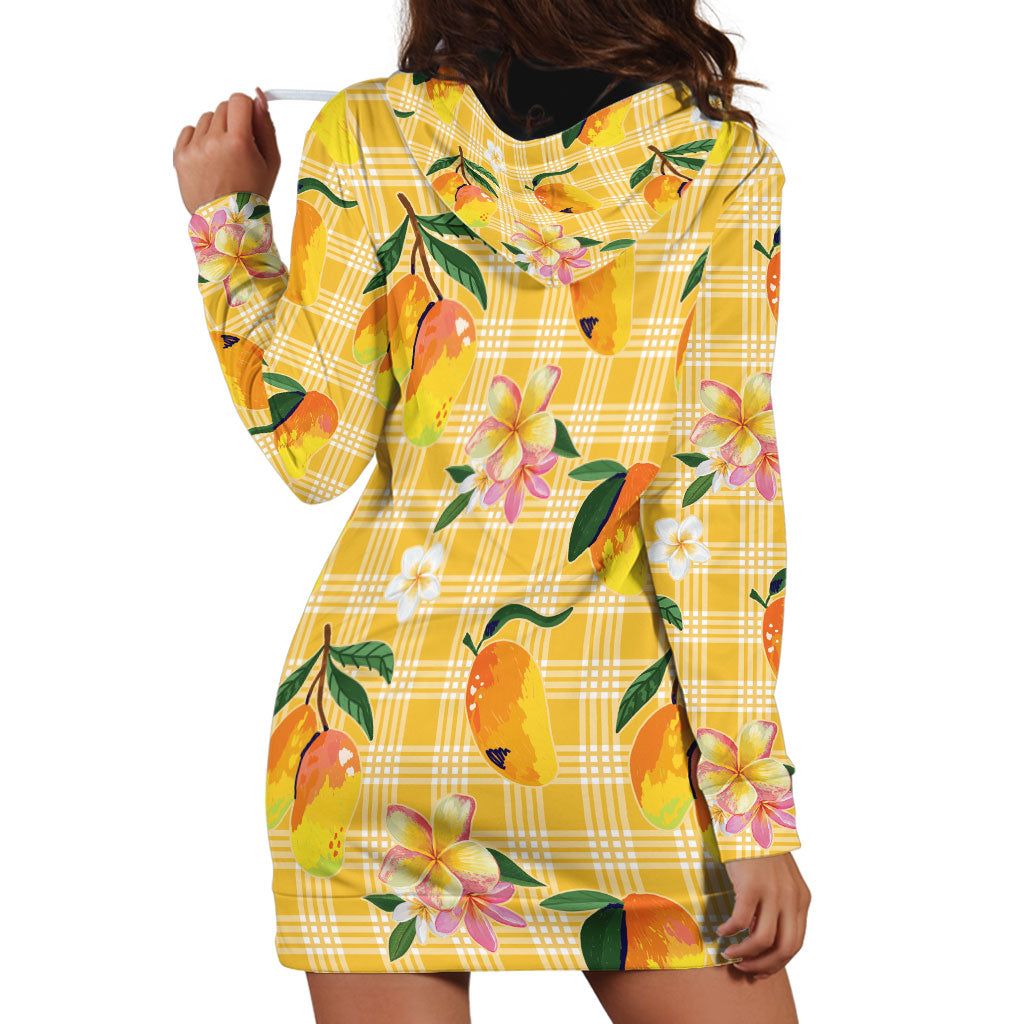 Aloha Hawaii Palaka Print Mango Plumeria Hoodie Dress Fresh Lemon