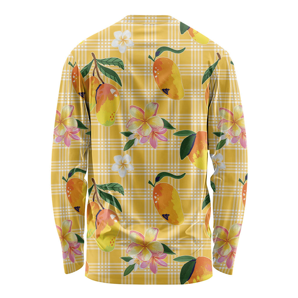 Aloha Hawaii Palaka Print Mango Plumeria Long Sleeve Shirt Fresh Lemon