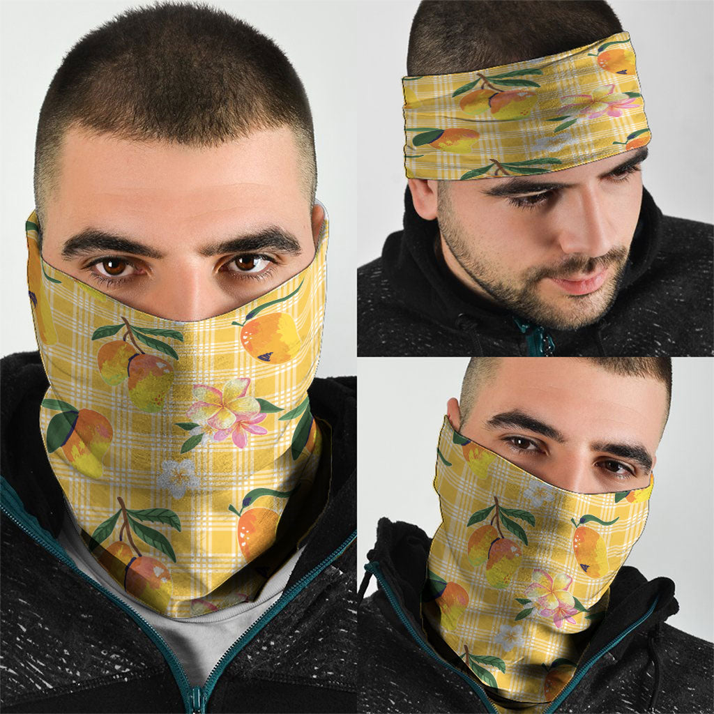 Aloha Hawaii Palaka Print Mango Plumeria Neck Gaiter Fresh Lemon