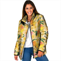 Aloha Hawaii Palaka Print Mango Plumeria Padded Jacket Fresh Lemon