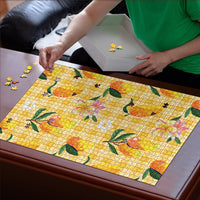 Aloha Hawaii Palaka Print Mango Plumeria Puzzle Fresh Lemon