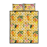 Aloha Hawaii Palaka Print Mango Plumeria Quilt Bed Set Fresh Lemon