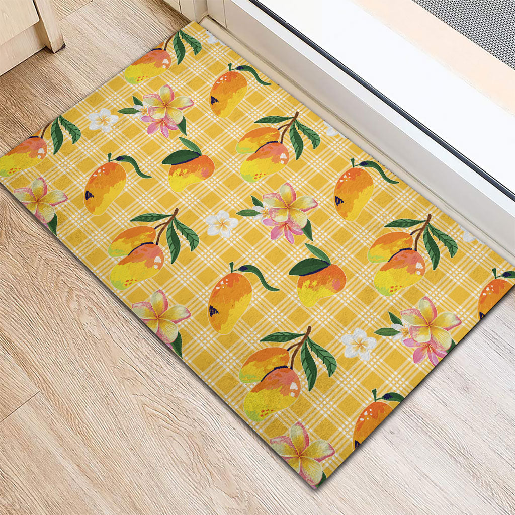 Aloha Hawaii Palaka Print Mango Plumeria Rubber Doormat Fresh Lemon