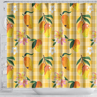 Aloha Hawaii Palaka Print Mango Plumeria Shower Curtain Fresh Lemon