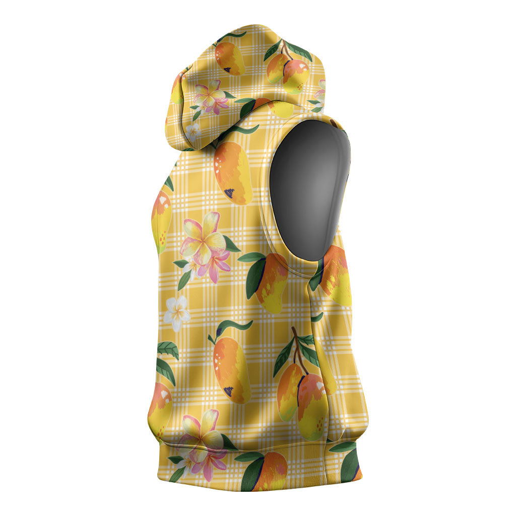 Aloha Hawaii Palaka Print Mango Plumeria Sleeveless Hoodie Fresh Lemon