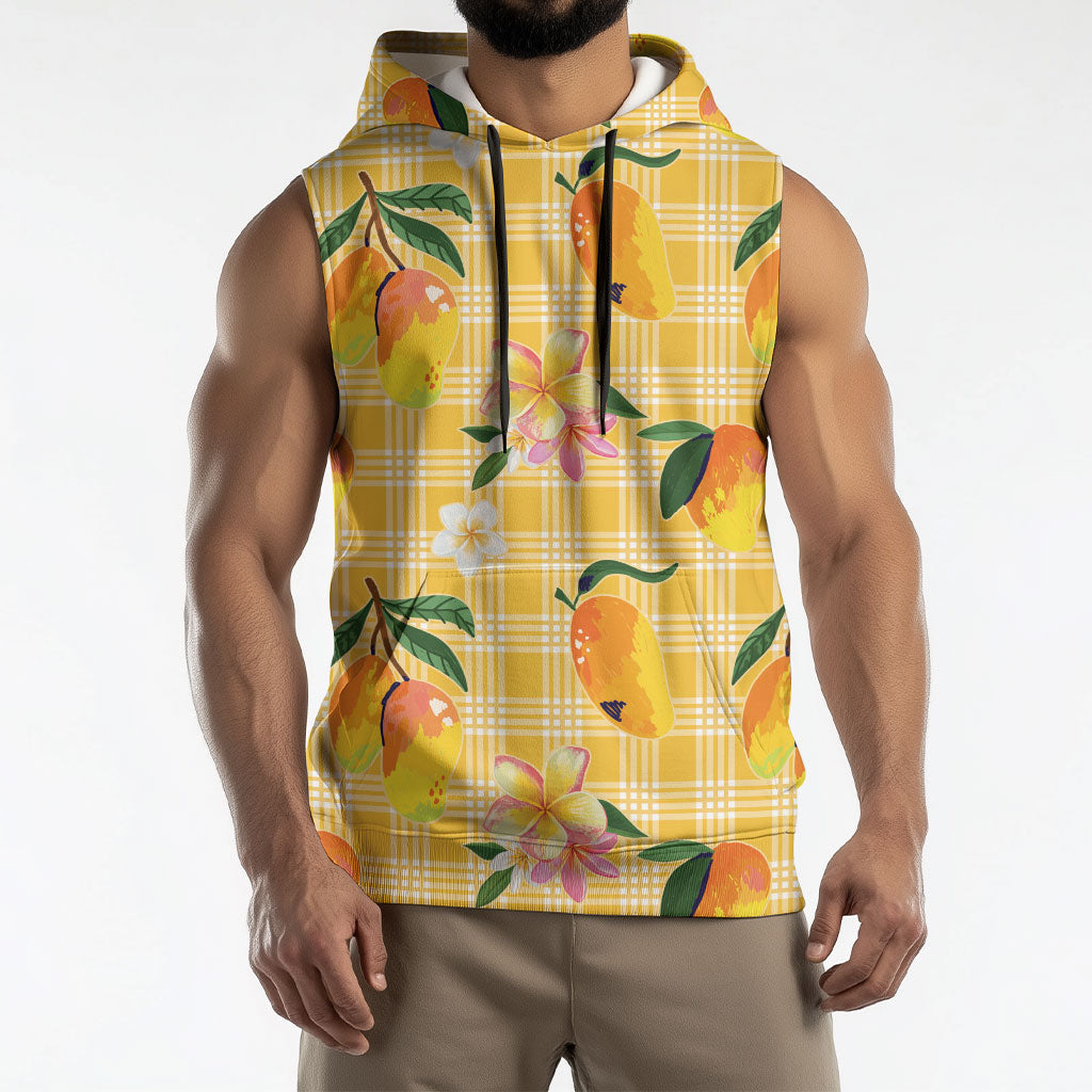 Aloha Hawaii Palaka Print Mango Plumeria Sleeveless Hoodie Fresh Lemon
