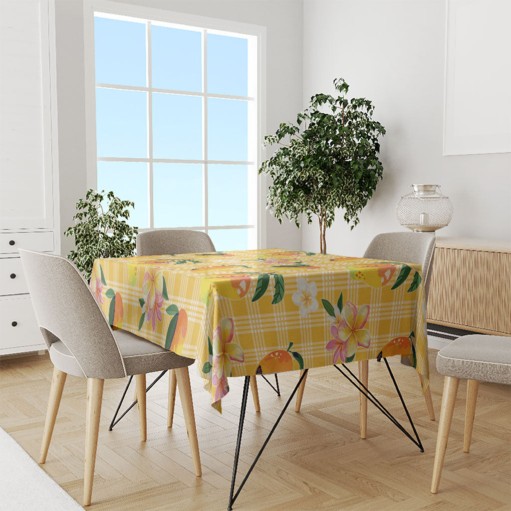 Aloha Hawaii Palaka Print Mango Plumeria Tablecloth Fresh Lemon