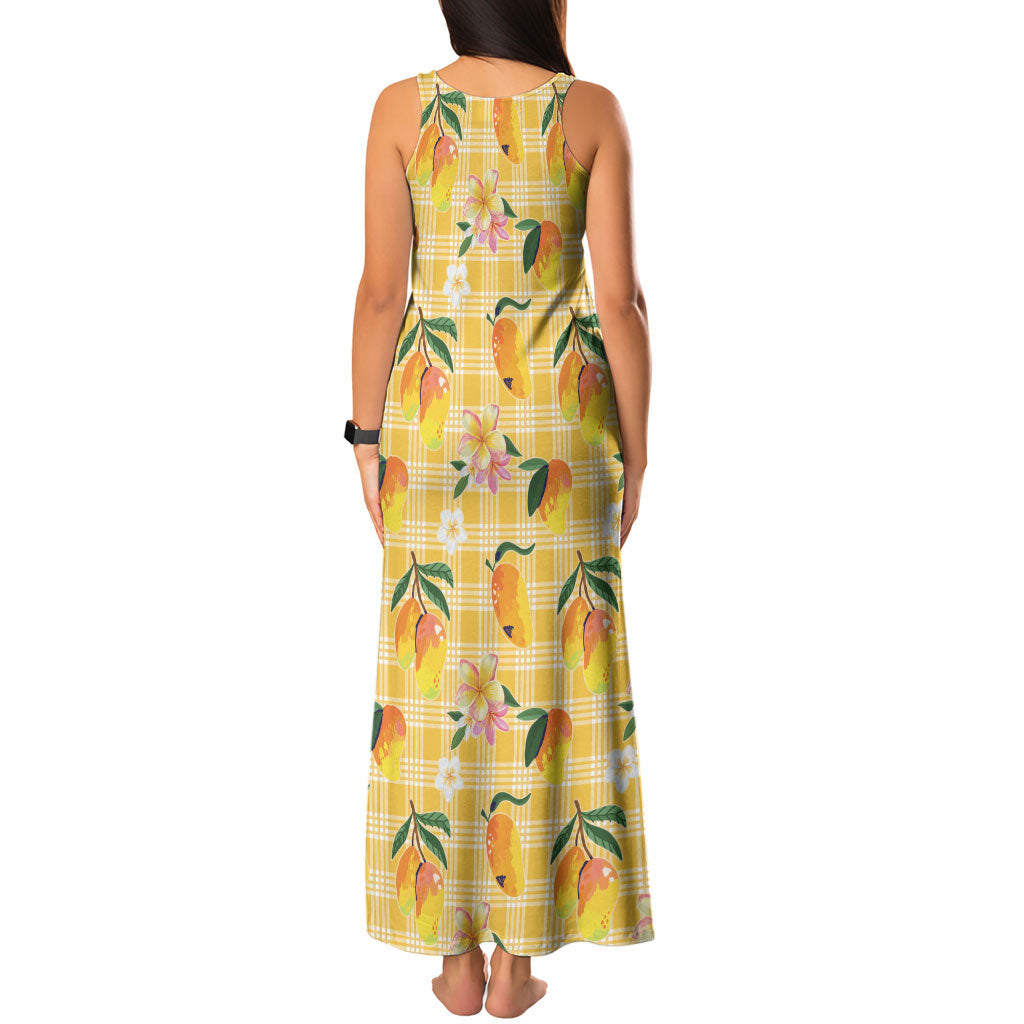 Aloha Hawaii Palaka Print Mango Plumeria Tank Maxi Dress Fresh Lemon