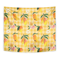 Aloha Hawaii Palaka Print Mango Plumeria Tapestry Fresh Lemon