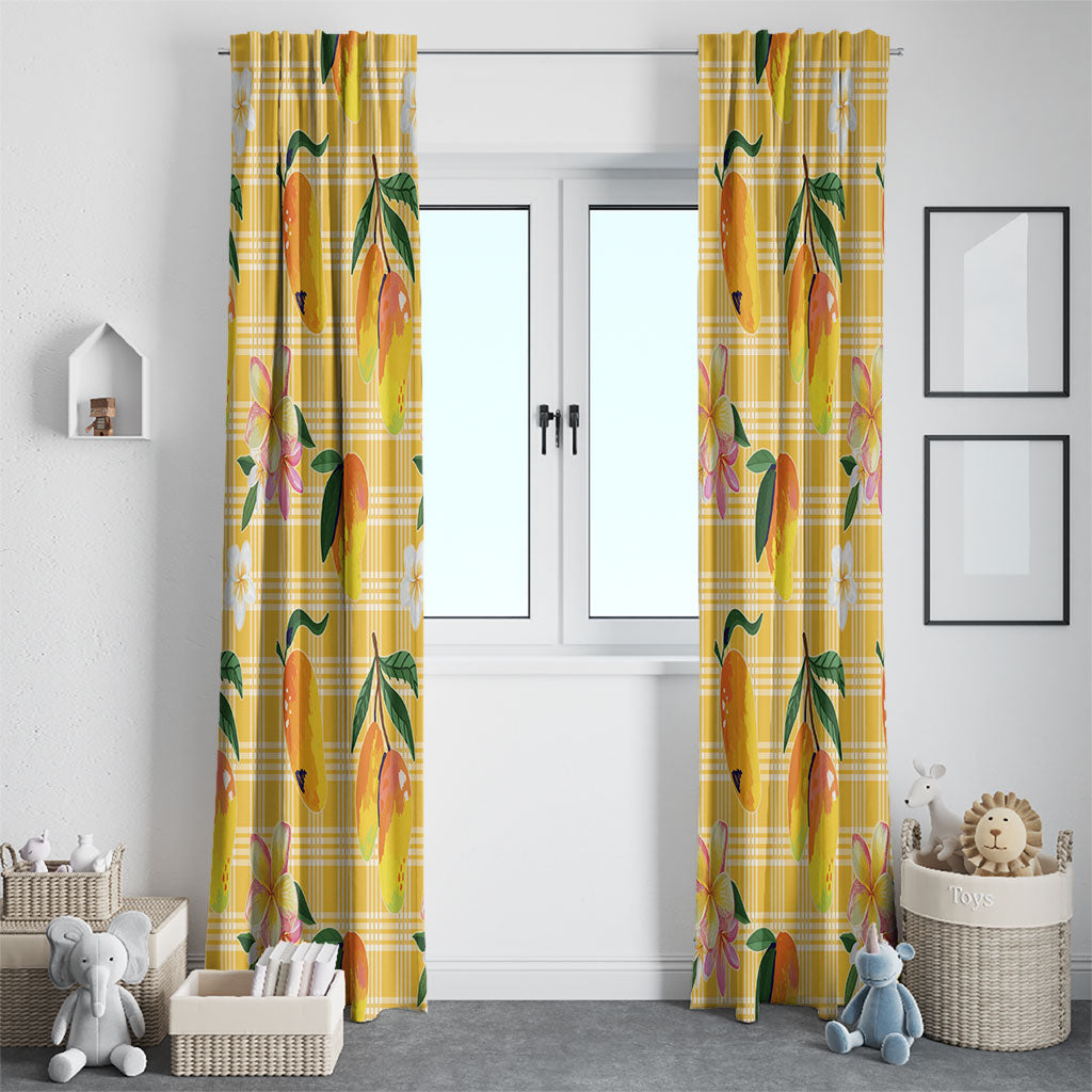 Aloha Hawaii Palaka Print Mango Plumeria Window Curtain Fresh Lemon