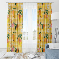 Aloha Hawaii Palaka Print Mango Plumeria Window Curtain Fresh Lemon