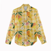 Aloha Hawaii Palaka Print Mango Plumeria Women Casual Shirt Fresh Lemon