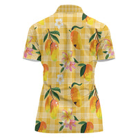 Aloha Hawaii Palaka Print Mango Plumeria Women Polo Shirt Fresh Lemon