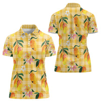 Aloha Hawaii Palaka Print Mango Plumeria Women Polo Shirt Fresh Lemon