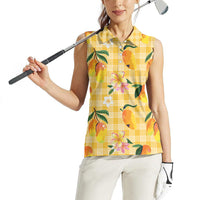Aloha Hawaii Palaka Print Mango Plumeria Women Sleeveless Polo Shirt Fresh Lemon