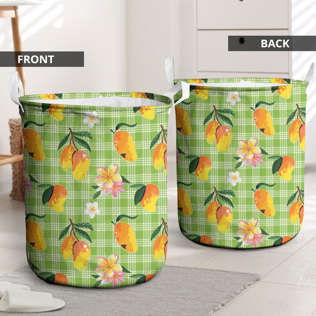 Aloha Hawaii Palaka Print Mango Plumeria Laundry Basket Cool Mint