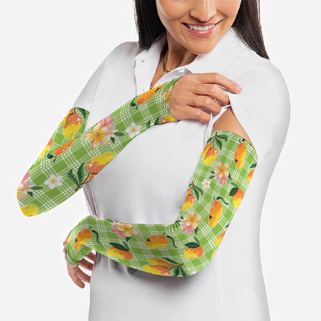 Aloha Hawaii Palaka Print Mango Plumeria Arm Sleeves Cool Mint