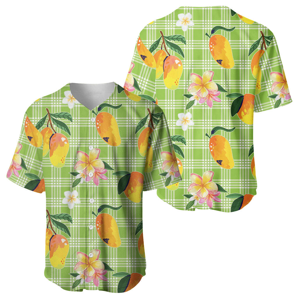 Aloha Hawaii Palaka Print Mango Plumeria Baseball Jersey Cool Mint