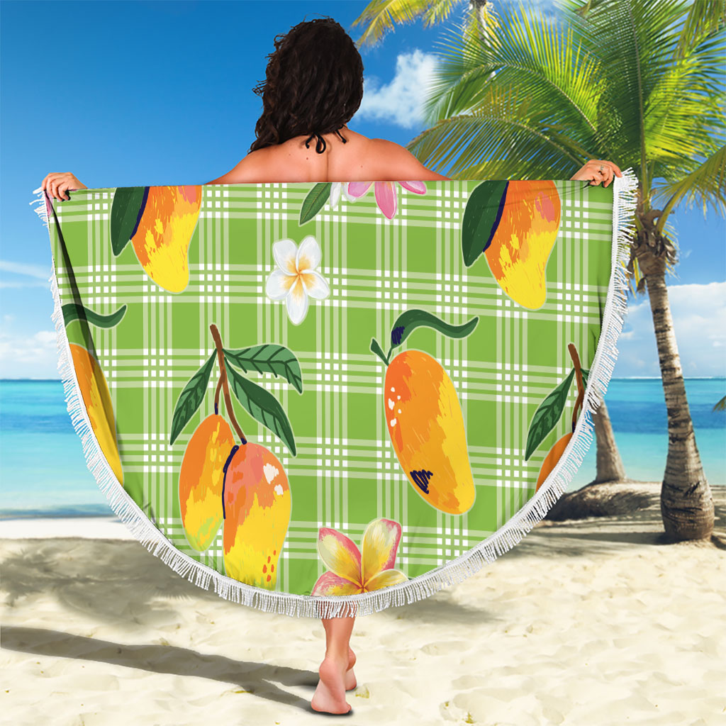 Aloha Hawaii Palaka Print Mango Plumeria Beach Blanket Cool Mint
