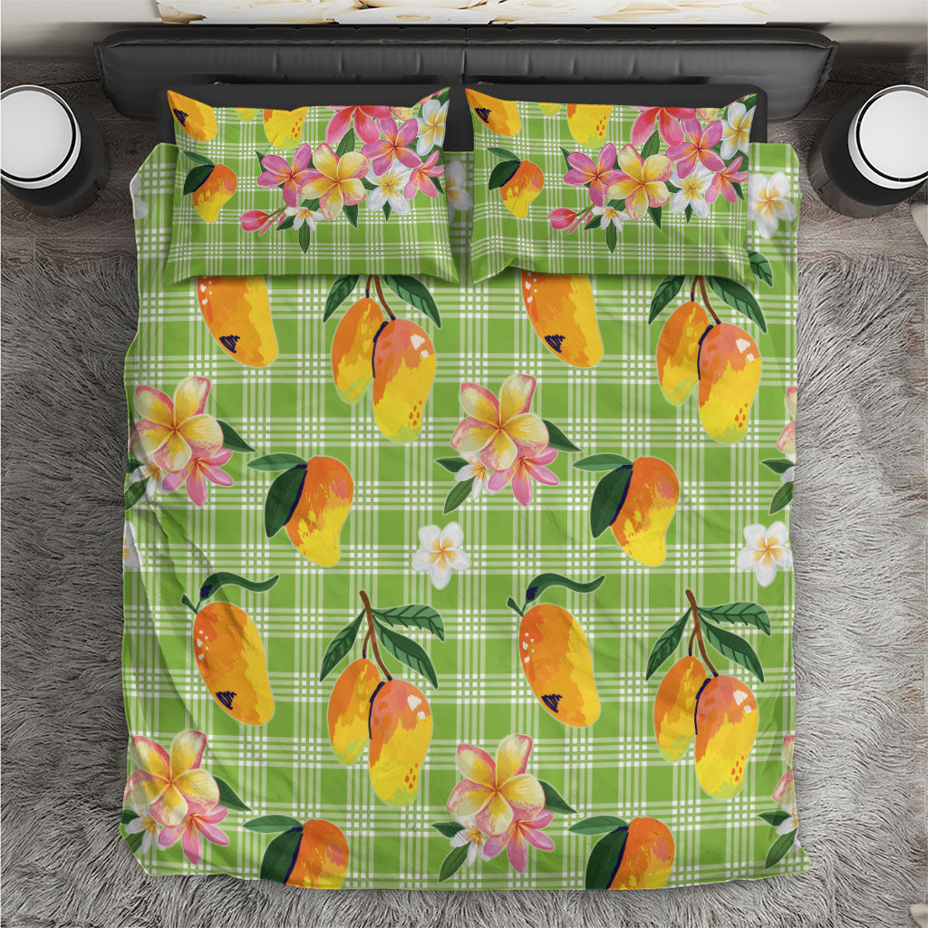 Aloha Hawaii Palaka Print Mango Plumeria Bedding Set Cool Mint