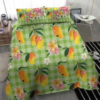 Aloha Hawaii Palaka Print Mango Plumeria Bedding Set Cool Mint
