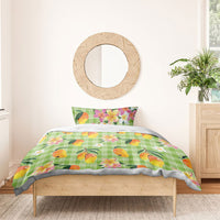 Aloha Hawaii Palaka Print Mango Plumeria Bedding Set Cool Mint
