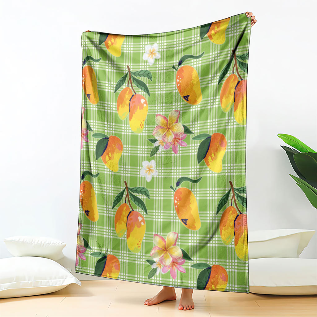 Aloha Hawaii Palaka Print Mango Plumeria Blanket Cool Mint