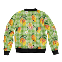 Aloha Hawaii Palaka Print Mango Plumeria Bomber Jacket Cool Mint