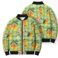 Aloha Hawaii Palaka Print Mango Plumeria Bomber Puffer Jacket Cool Mint