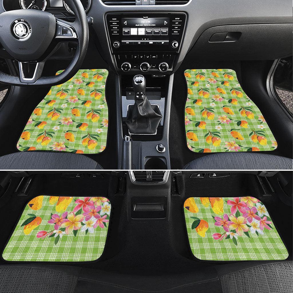 Aloha Hawaii Palaka Print Mango Plumeria Car Mats Cool Mint