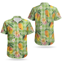 Aloha Hawaii Palaka Print Mango Plumeria Couples Matching Short Sleeve Bodycon Dress and Hawaiian Shirt Cool Mint