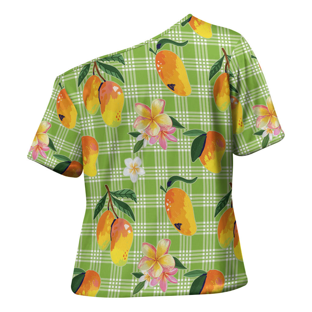 Aloha Hawaii Palaka Print Mango Plumeria Cross Shoulder Shirt Cool Mint