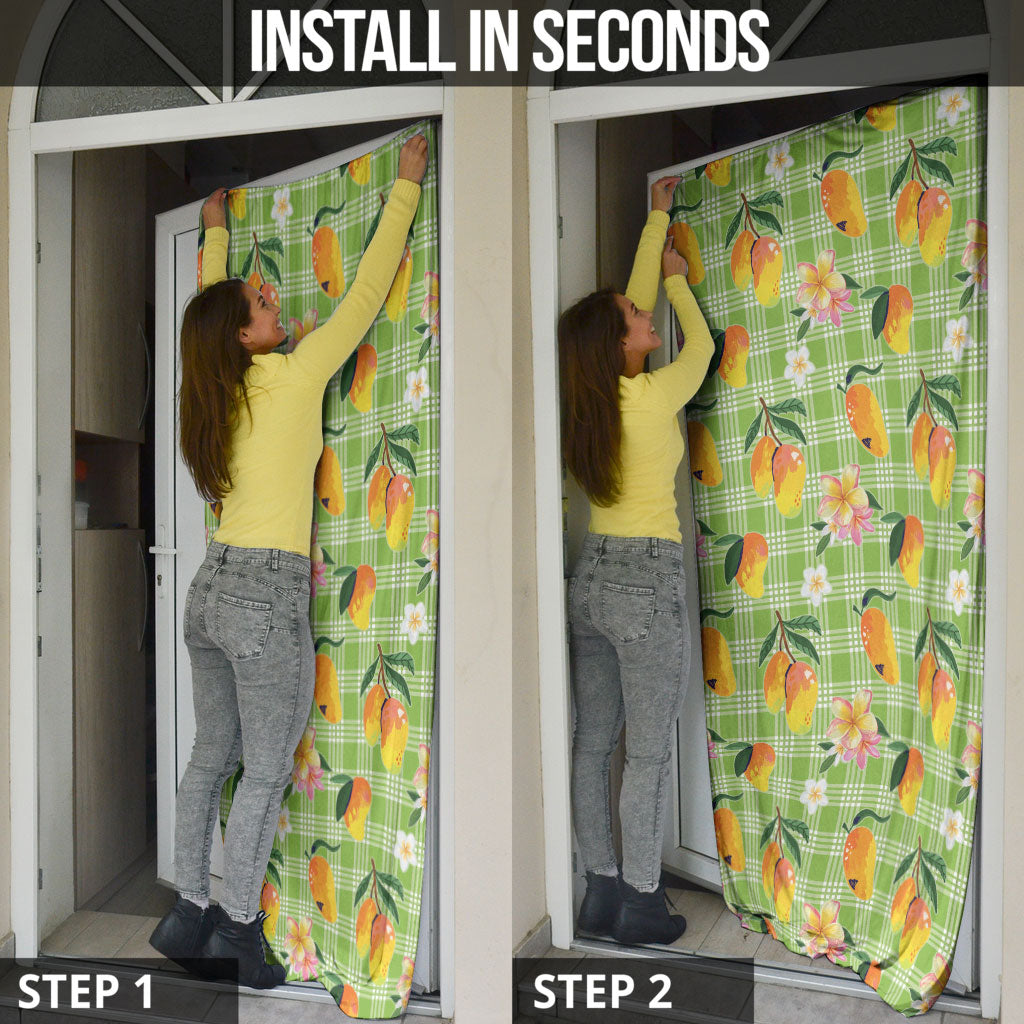 Aloha Hawaii Palaka Print Mango Plumeria Door Cover Cool Mint